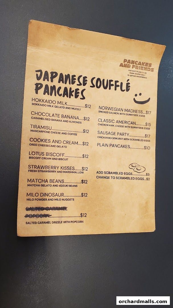 Menu page for Pancakes and Friends