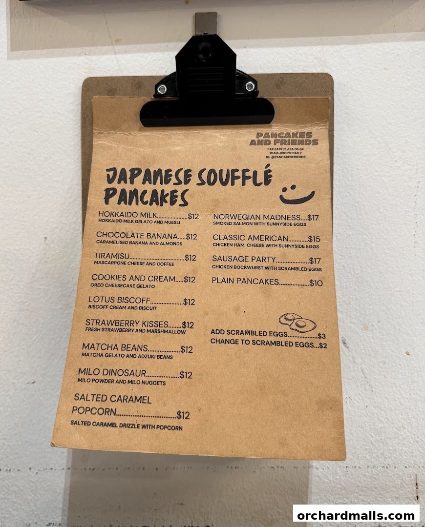 Menu page for Pancakes and Friends