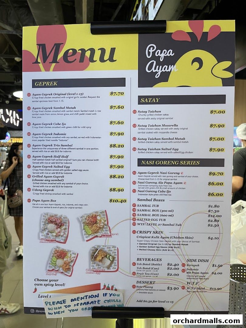 Menu page for Papa Ayam 313somerset
