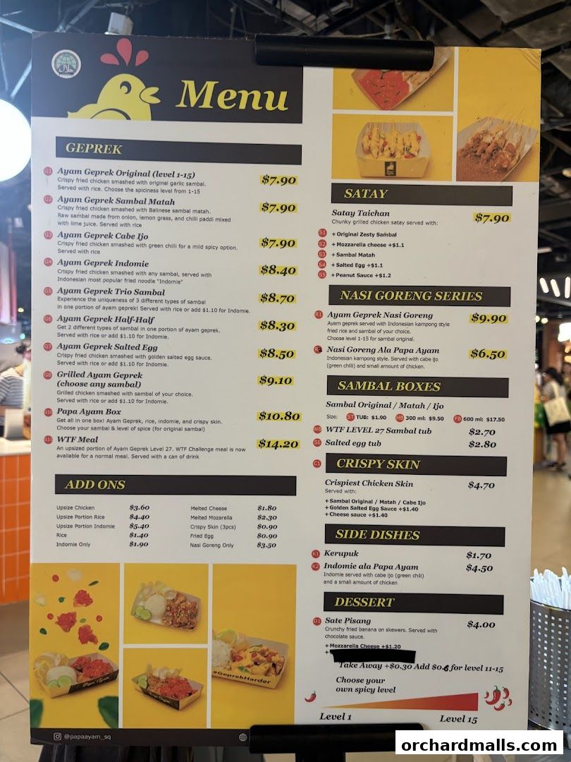 Menu page for Papa Ayam 313somerset