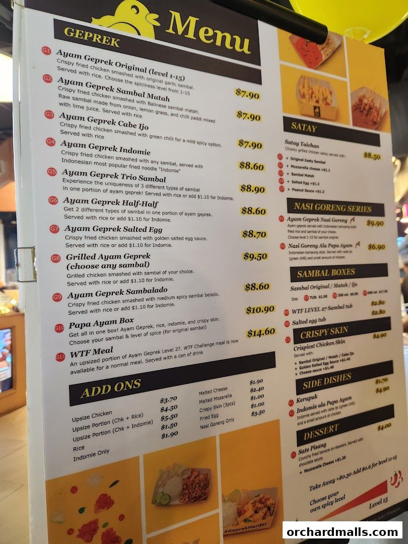 Menu page for Papa Ayam 313somerset