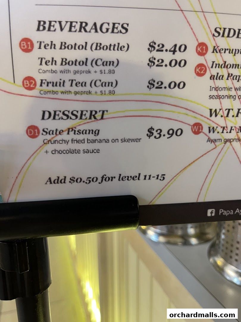 Menu page for Papa Ayam 313somerset