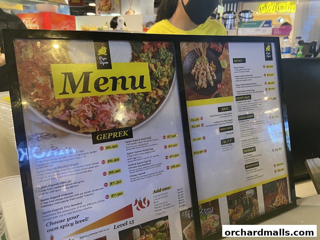 Menu page for Papa Ayam 313somerset