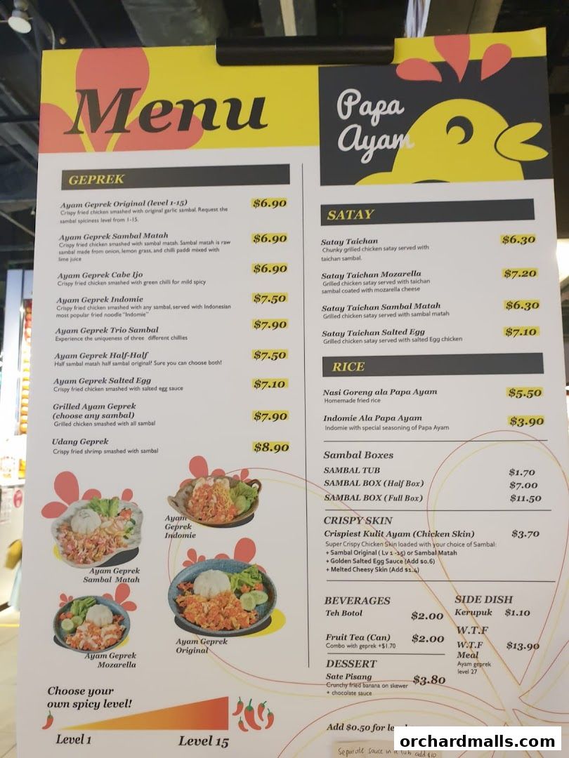 Menu page for Papa Ayam 313somerset