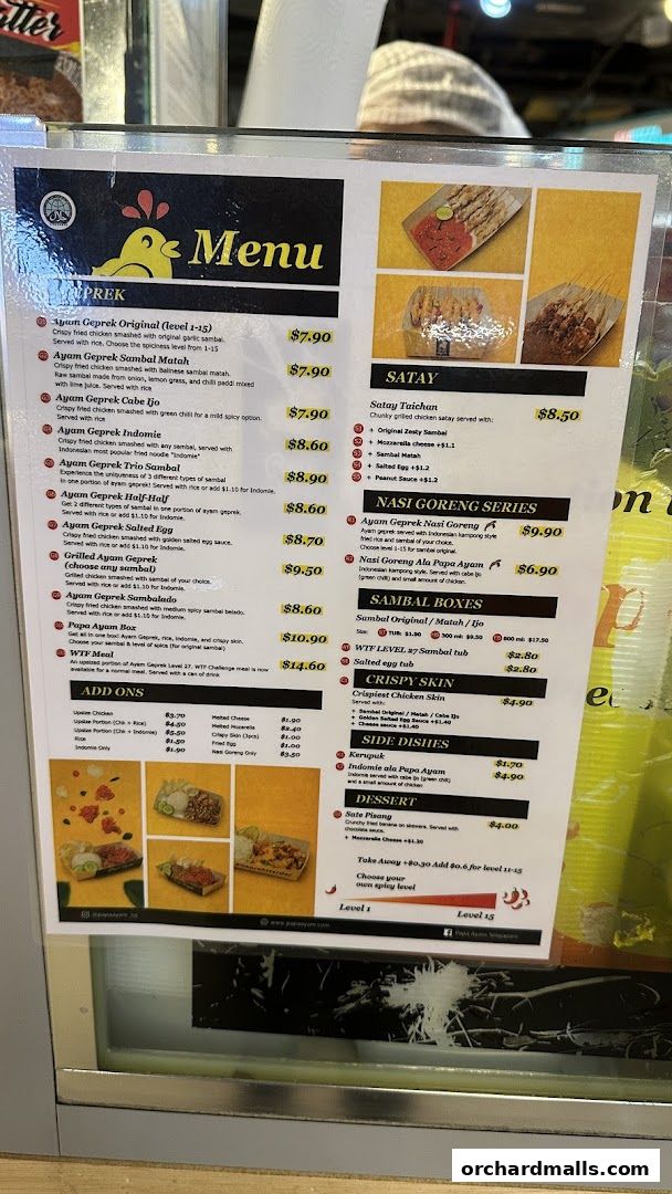 Menu page for Papa Ayam 313somerset