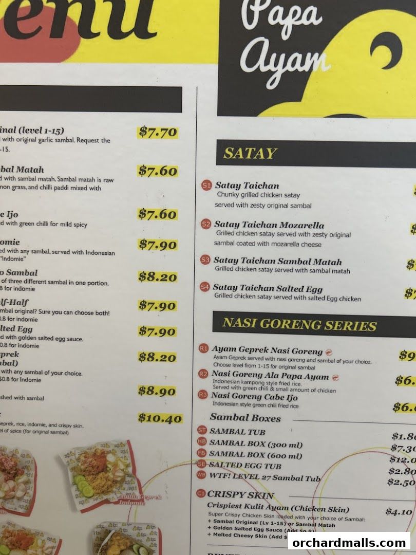 Menu page for Papa Ayam 313somerset