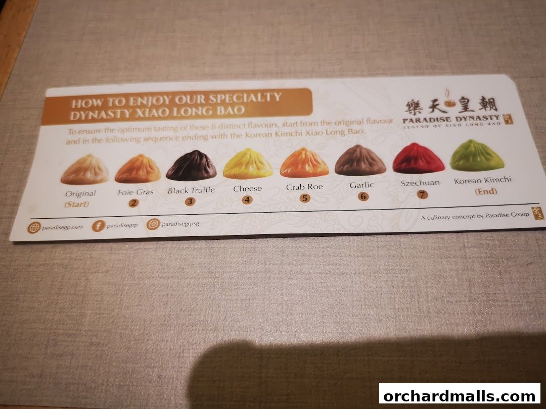 Menu page for Paradise Dynasty