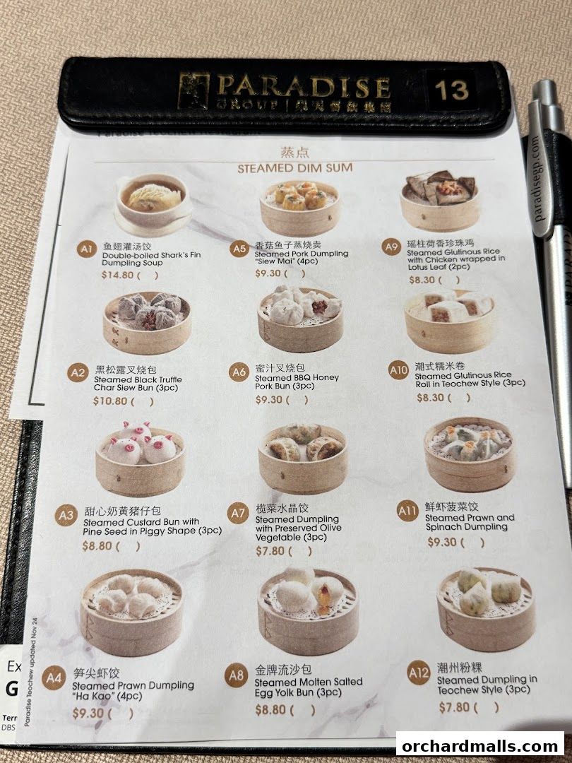 Menu page for Paradise Teochew at Scotts Square