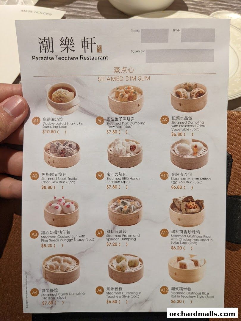 Menu page for Paradise Teochew at Scotts Square