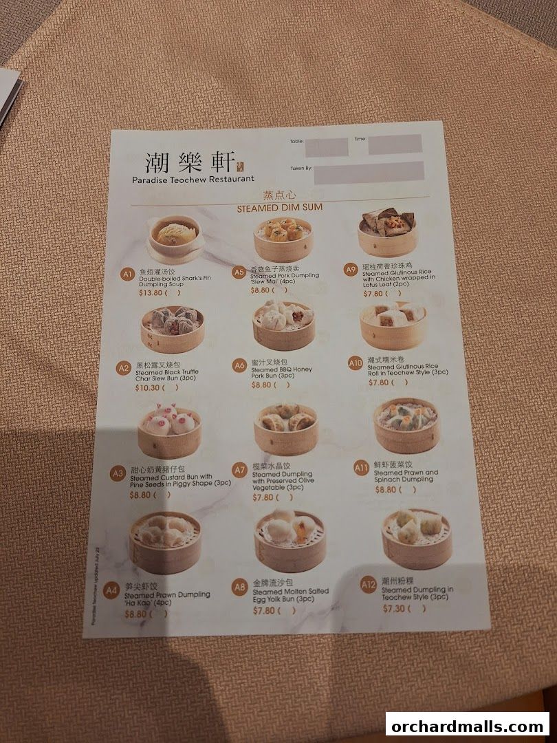 Menu page for Paradise Teochew at Scotts Square