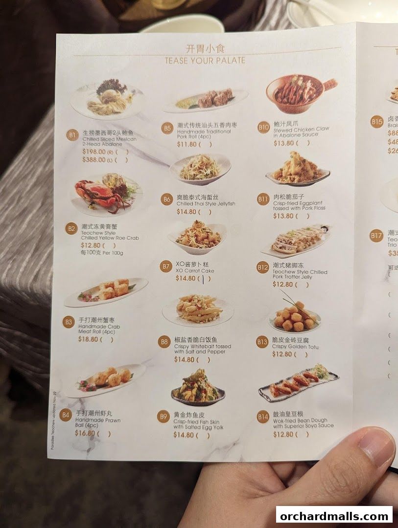 Menu page for Paradise Teochew at Scotts Square