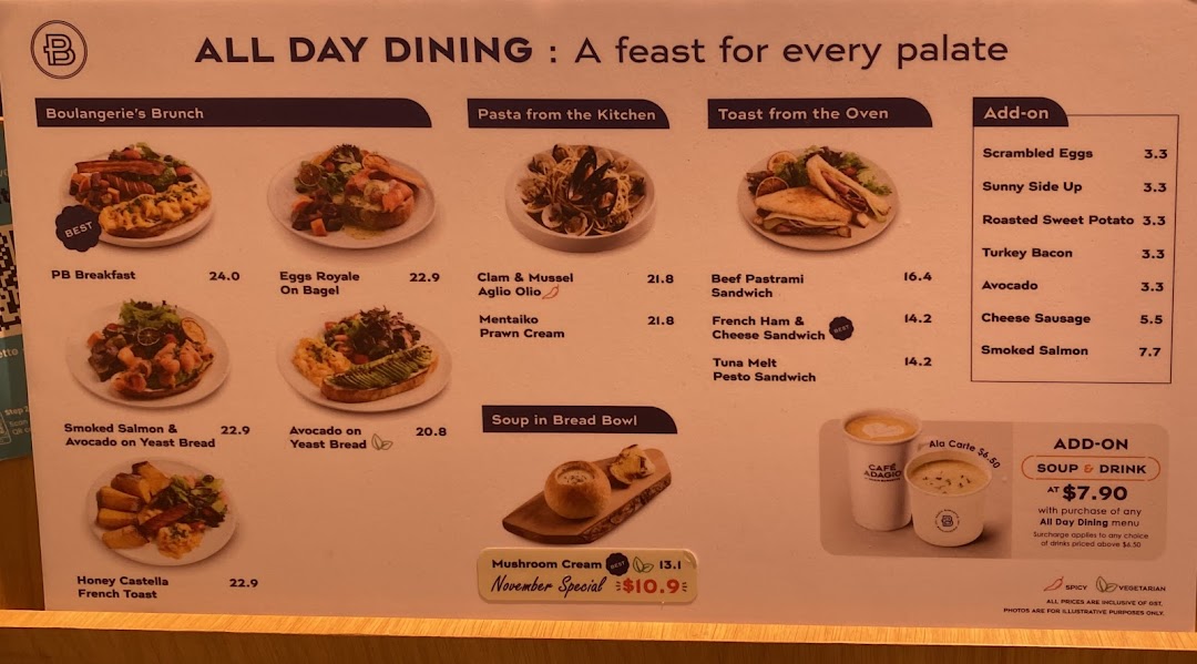 Menu page for Paris Baguette