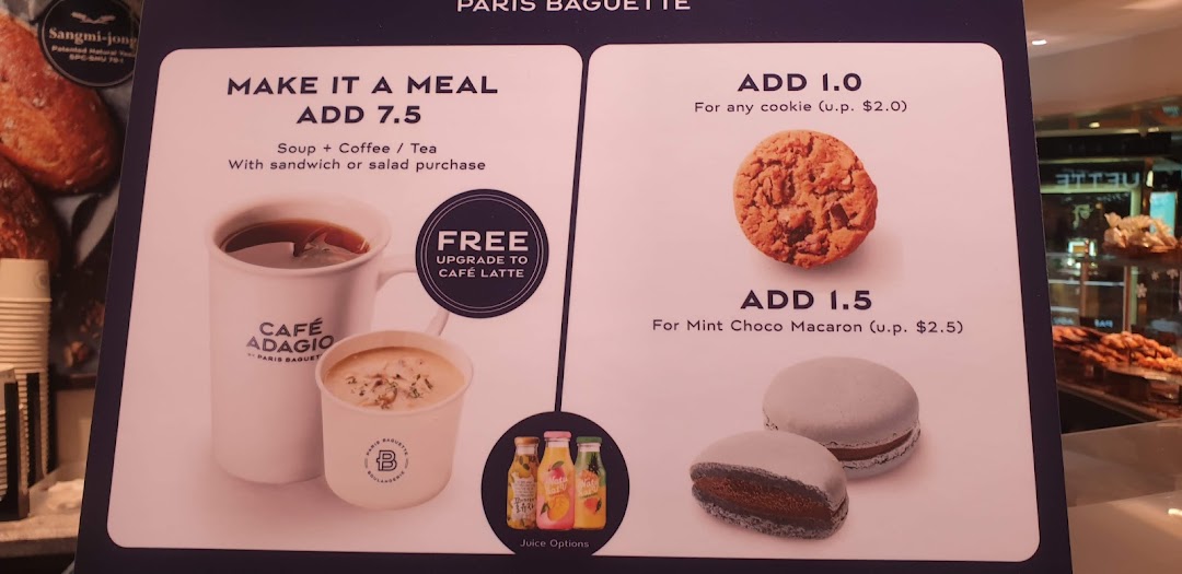 Menu page for Paris Baguette