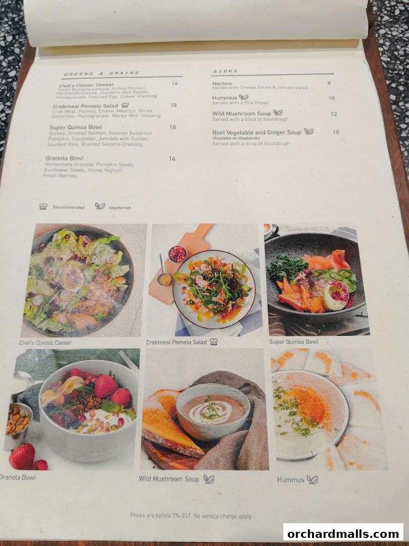 A menu from Pazzion Cafe featuring salads, soups, and sides with accompanying images.