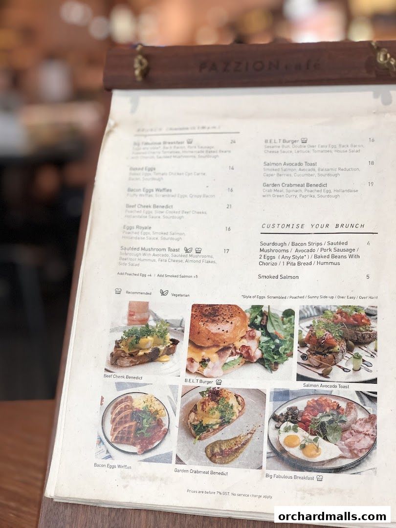 A menu from Pazzion Cafe featuring brunch items with accompanying images.