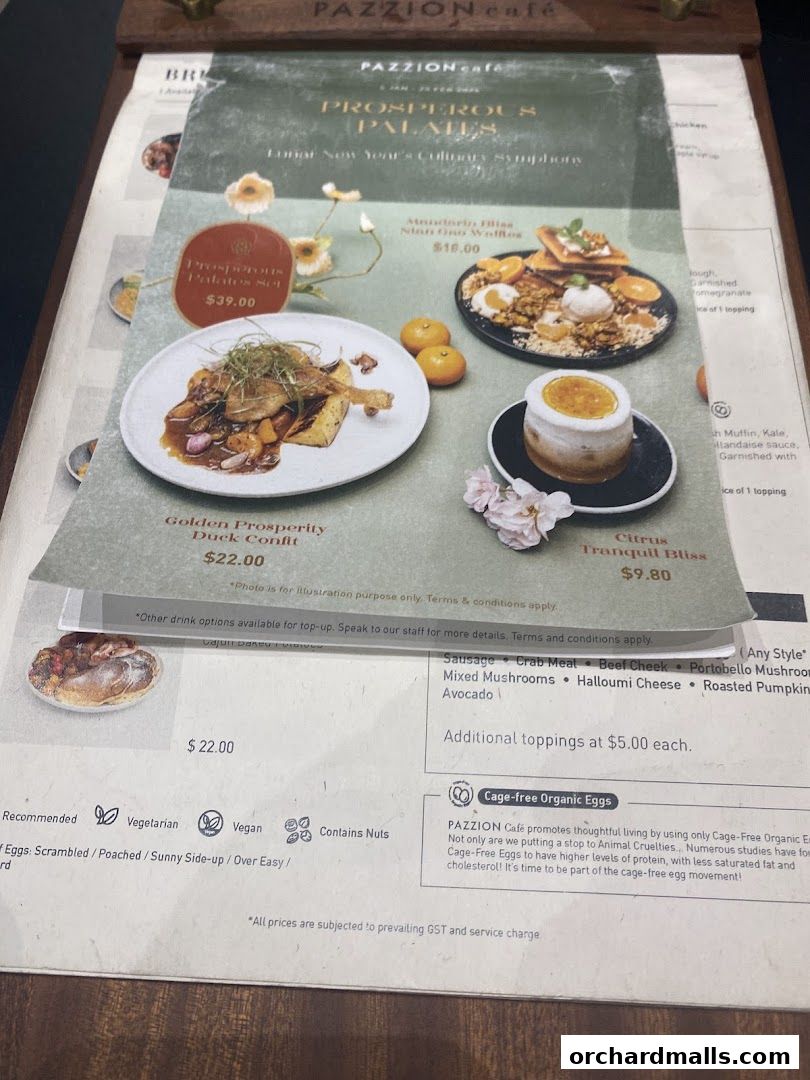 A menu from Pazzion Cafe featuring Lunar New Year specials and breakfast items.