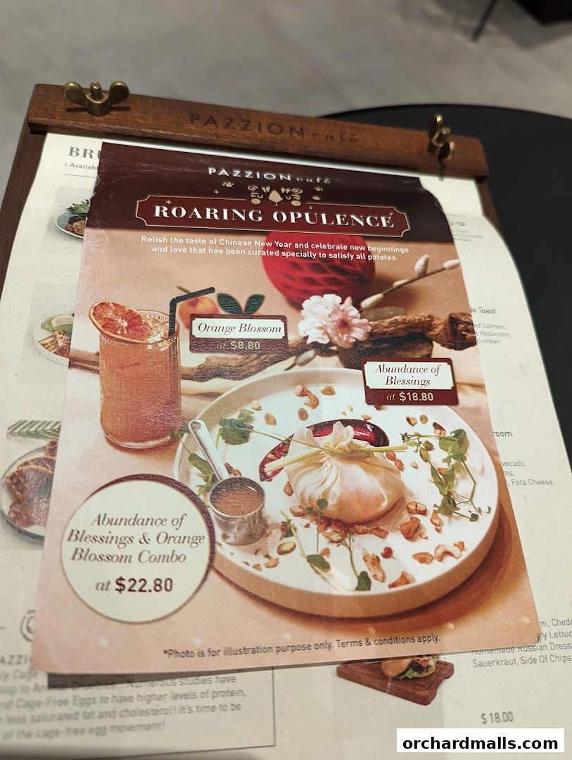 A menu from Pazzion Cafe featuring Chinese New Year specials and brunch items.