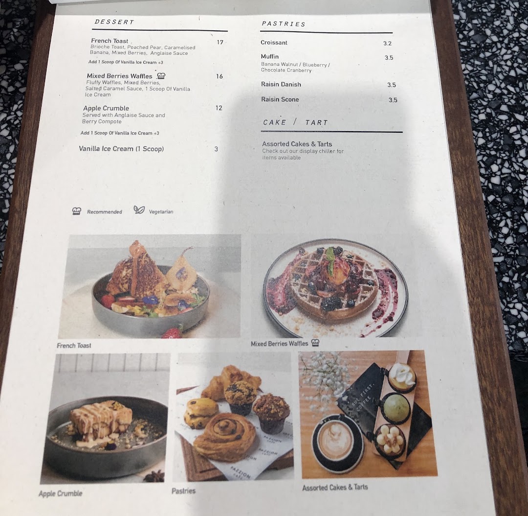 Menu page for Pazzion Café