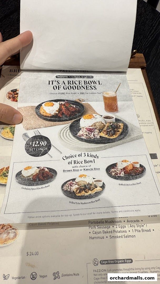 A menu page from Pazzion Cafe featuring rice bowls and set lunch options.