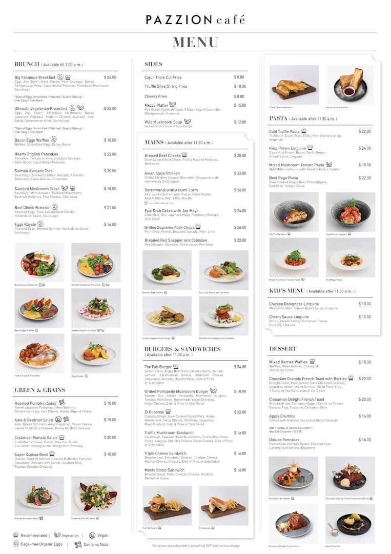 Menu page for Pazzion Café