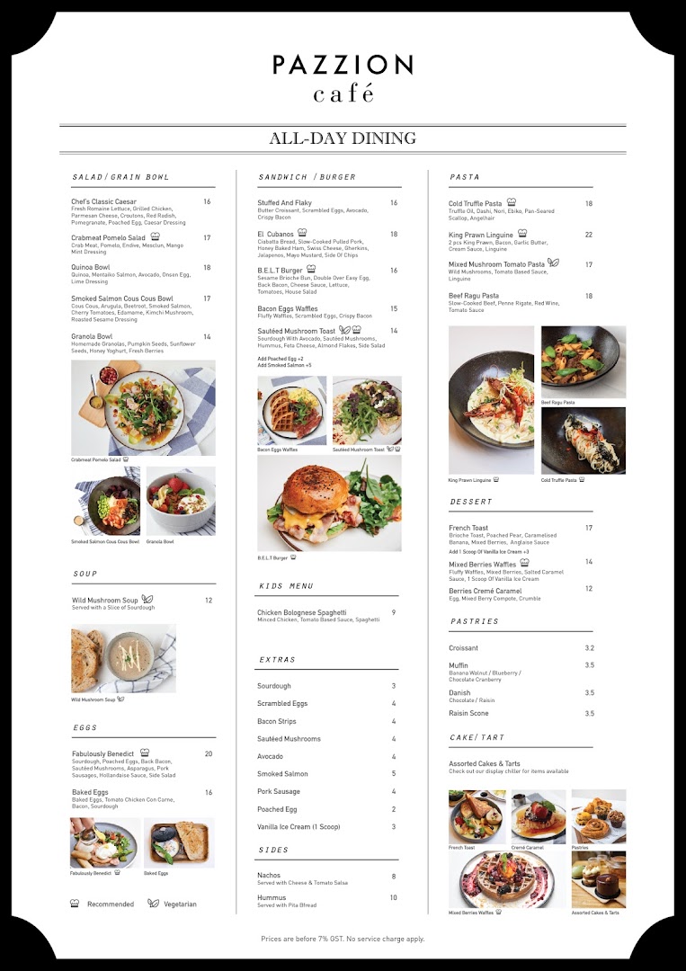 Menu page for Pazzion Café