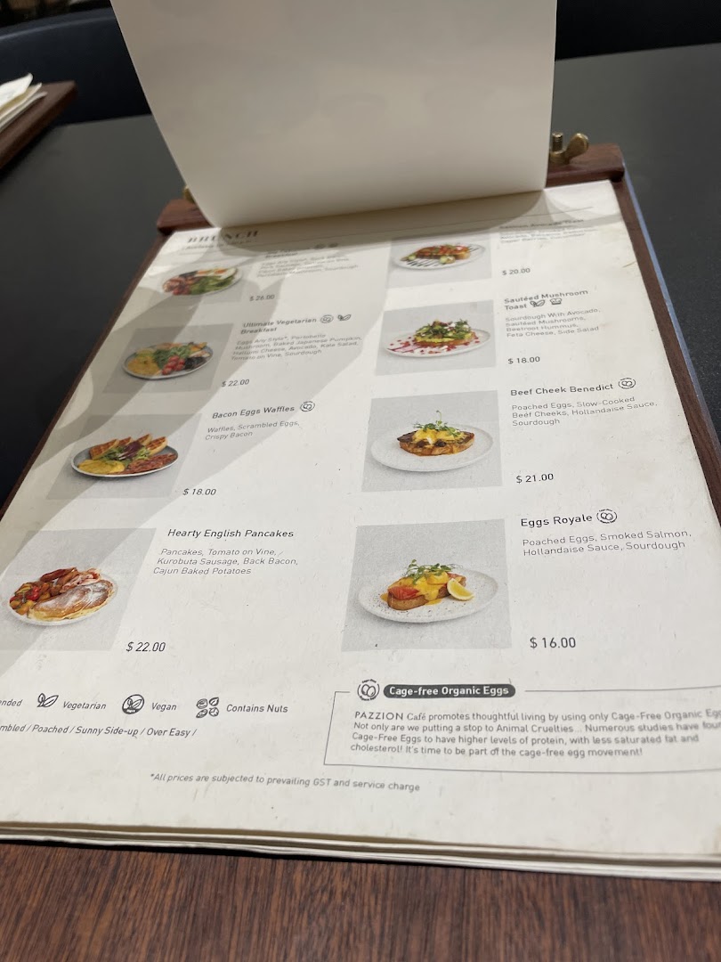 Menu page for Pazzion Café