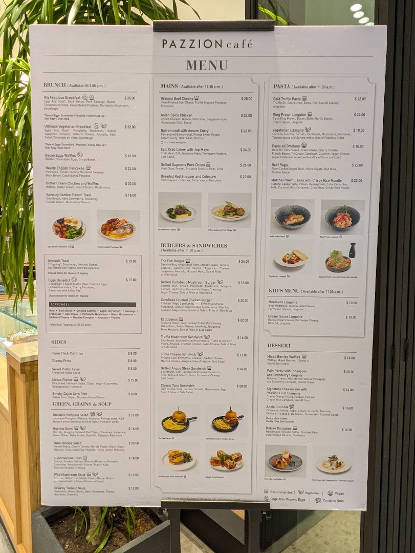 Menu page for Pazzion Café