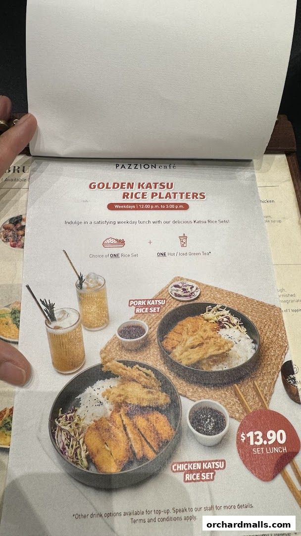 A menu page from Pazzion Cafe featuring Golden Katsu Rice Platters.