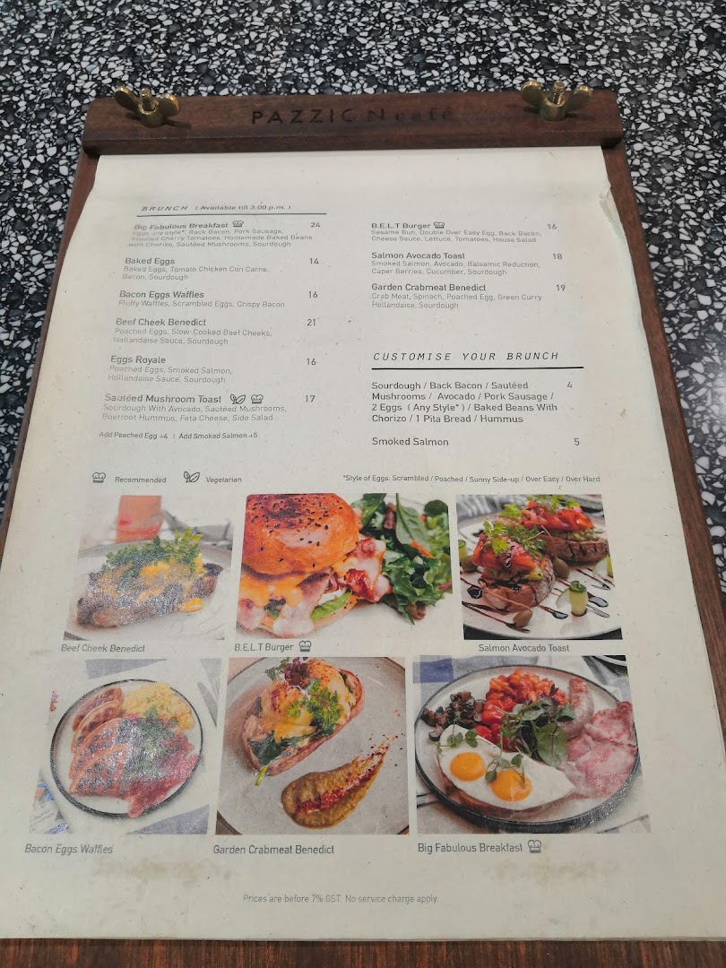 Menu page for Pazzion Café