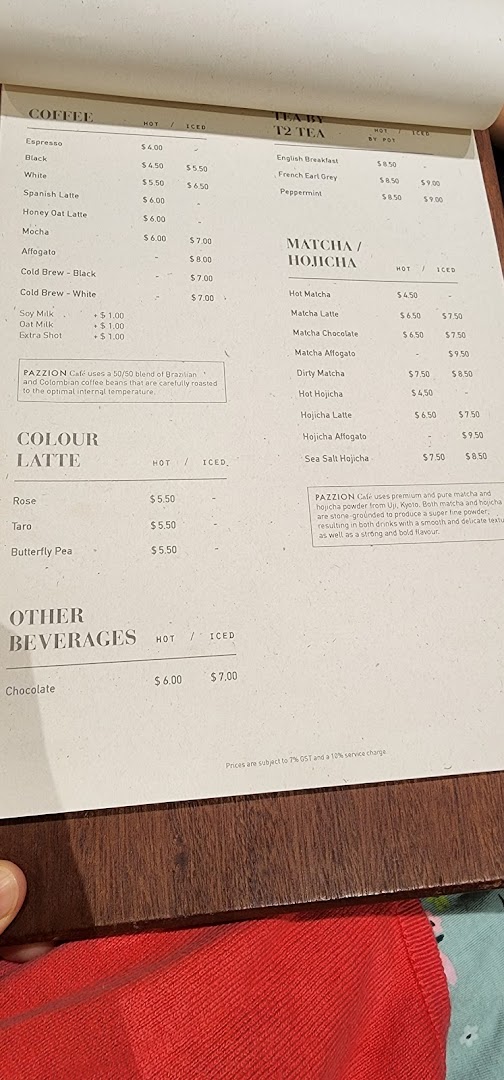 Menu page for Pazzion Café