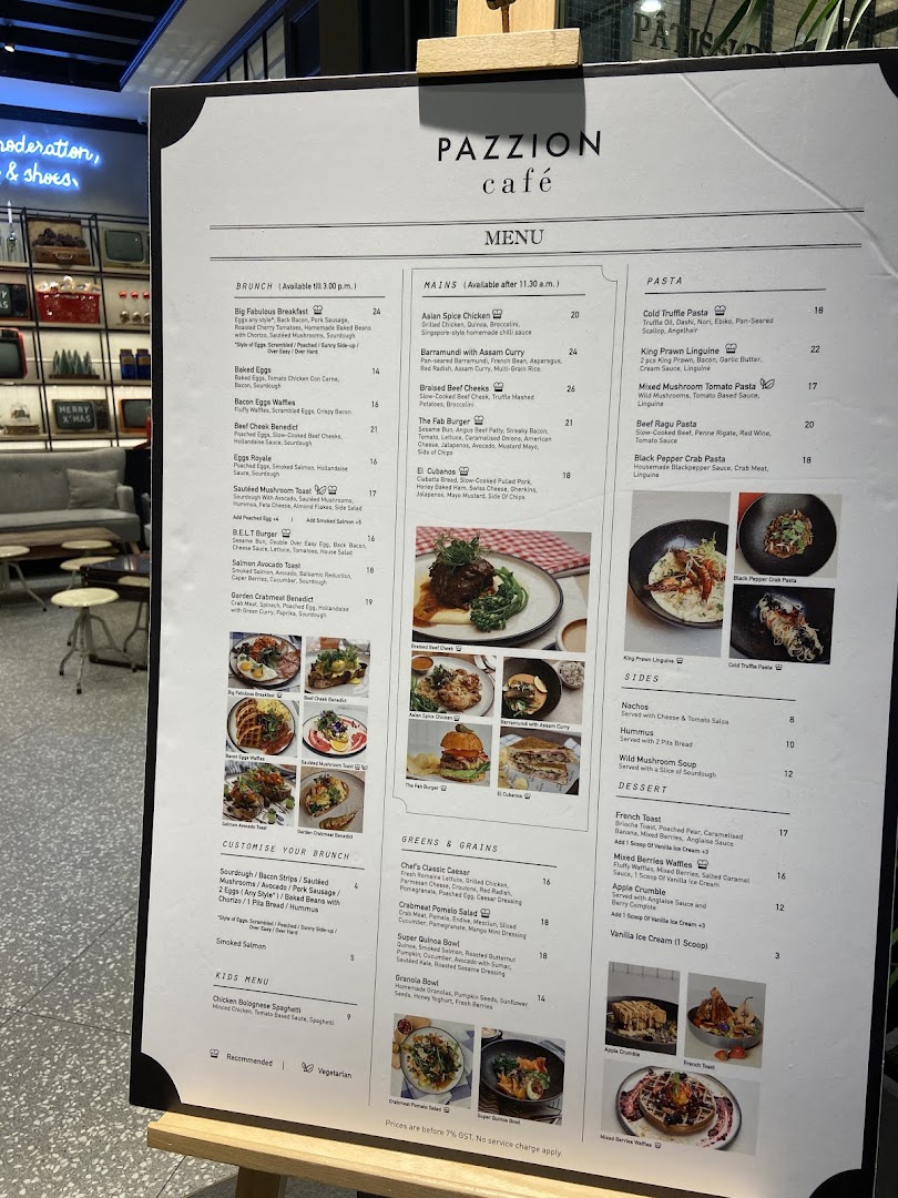 Menu page for Pazzion Café