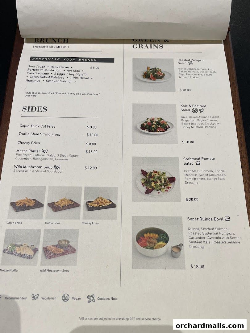 A menu from Pazzion Cafe featuring brunch, sides, and salads with prices and descriptions.