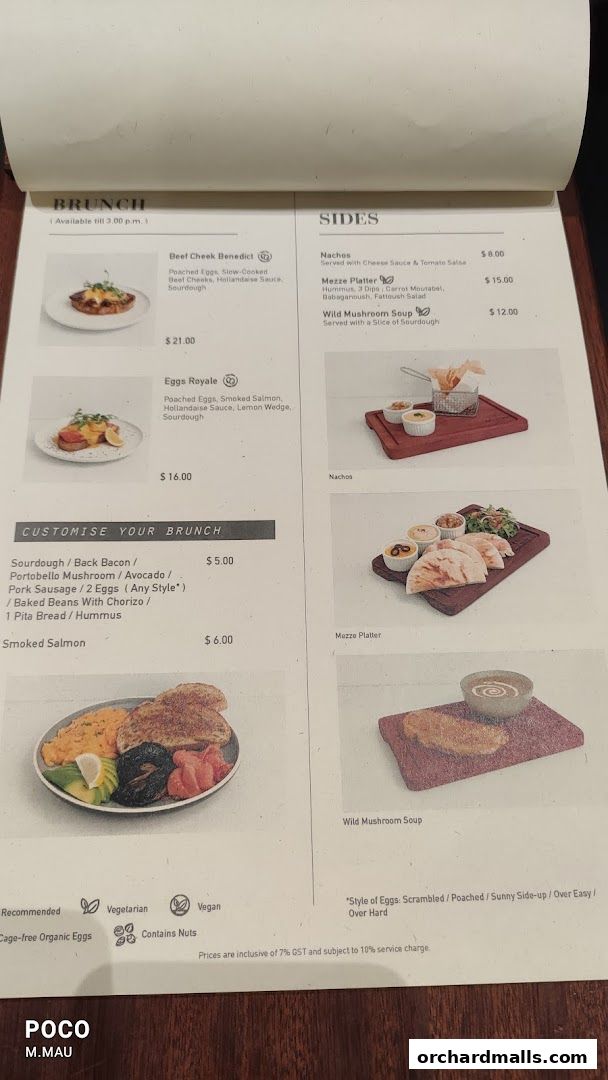 A menu from Pazzion Cafe featuring brunch and side dishes with prices.