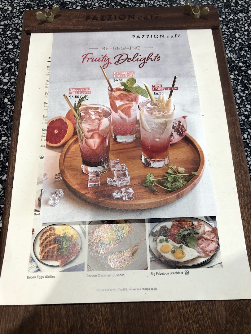 Menu page for Pazzion Café