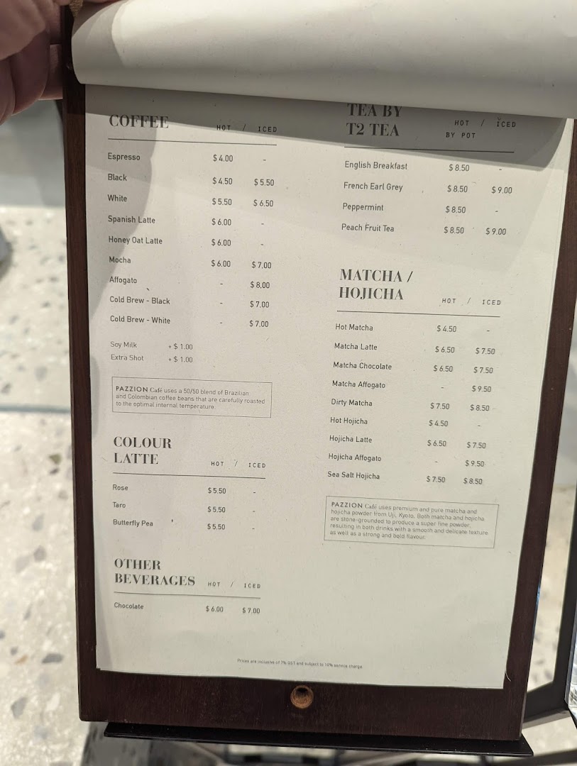 Menu page for Pazzion Café