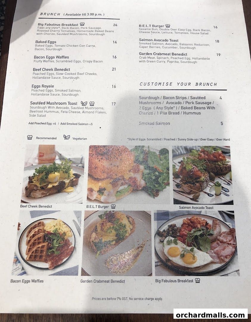 A menu for Pazzion Cafe's brunch offerings with enticing food photography.