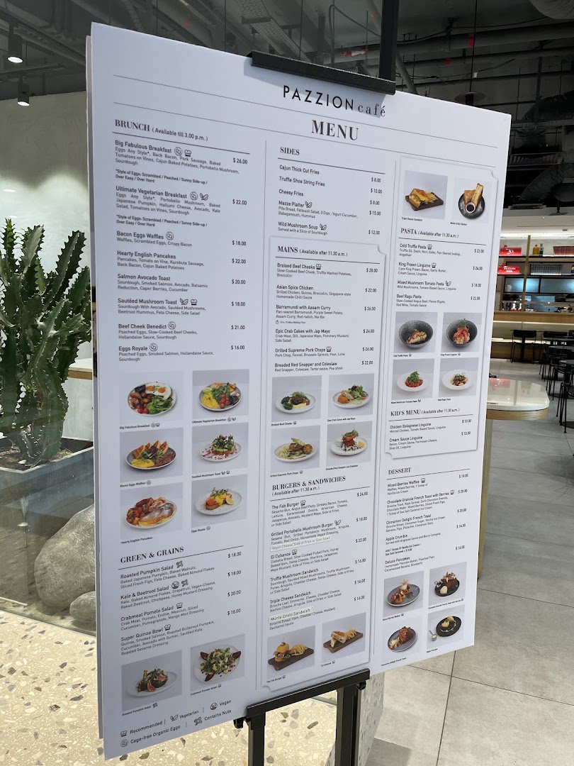 Menu page for PAZZION Takashimaya Shopping Centre