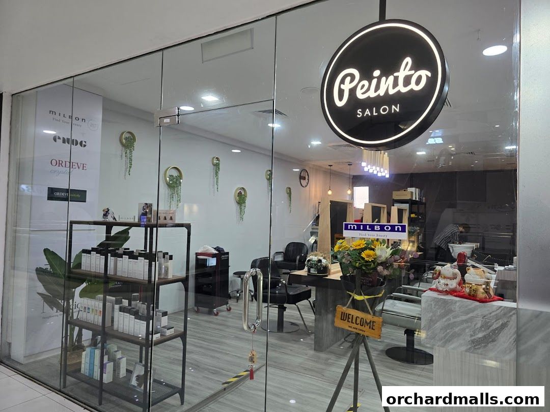 Exterior view of Peinto Salon, showcasing its modern interior and retail products.