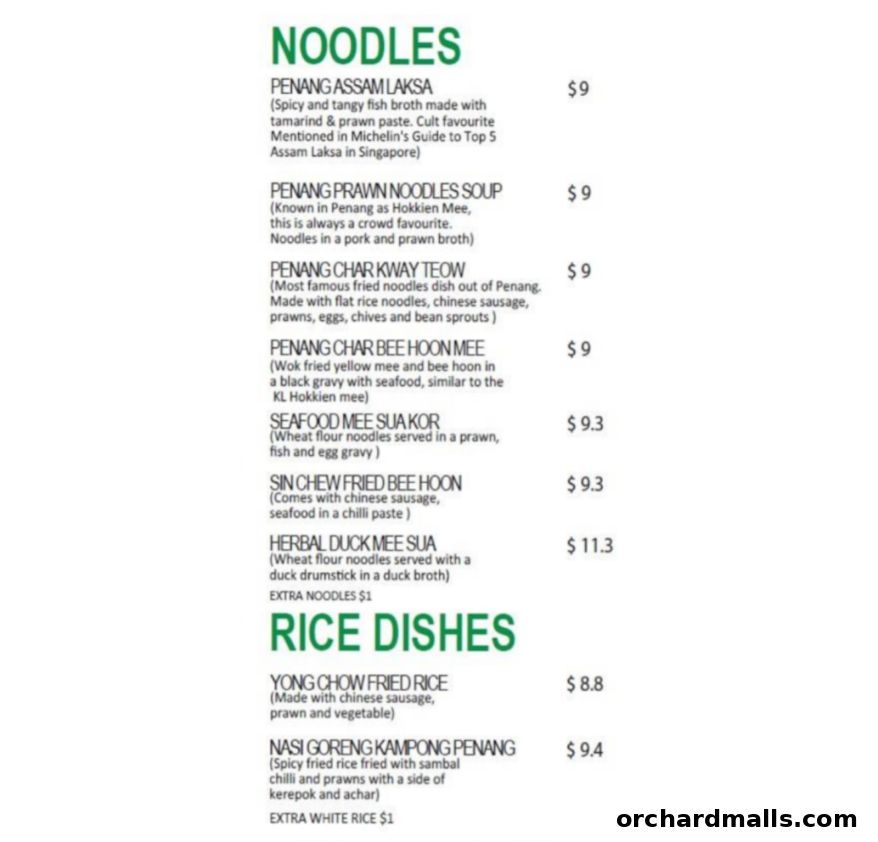 Menu page for Penang Kitchen