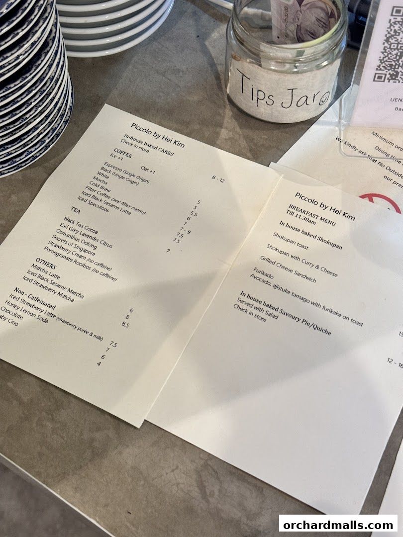 Menu page for Piccolo By Hei Kim