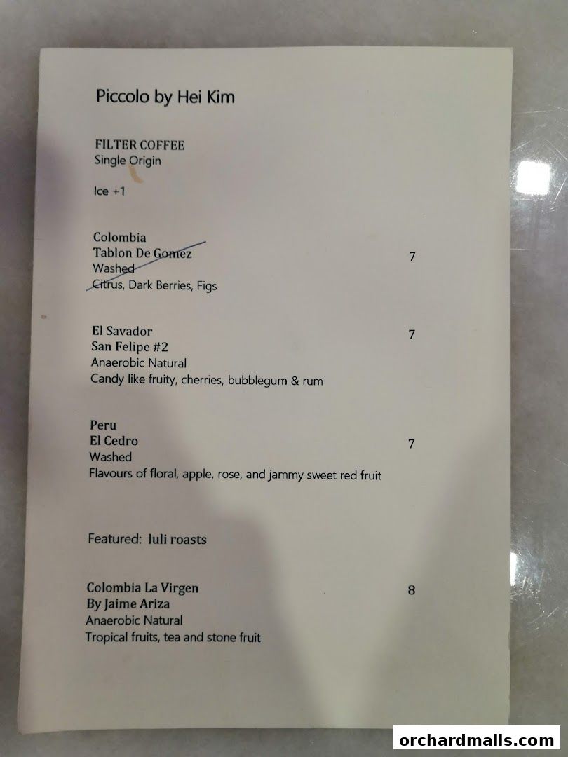 Menu page for Piccolo By Hei Kim