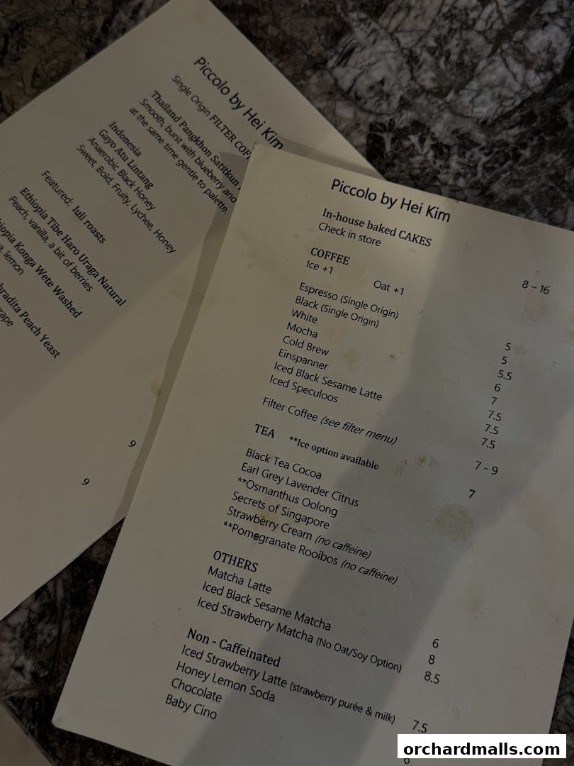 Menu page for Piccolo By Hei Kim