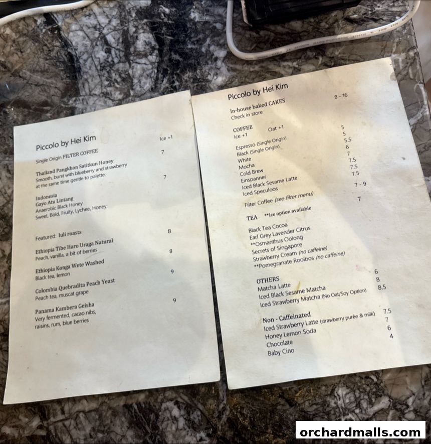 Menu page for Piccolo By Hei Kim