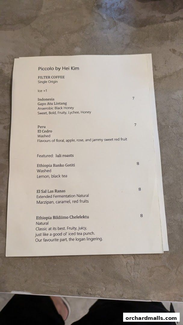 Menu page for Piccolo By Hei Kim