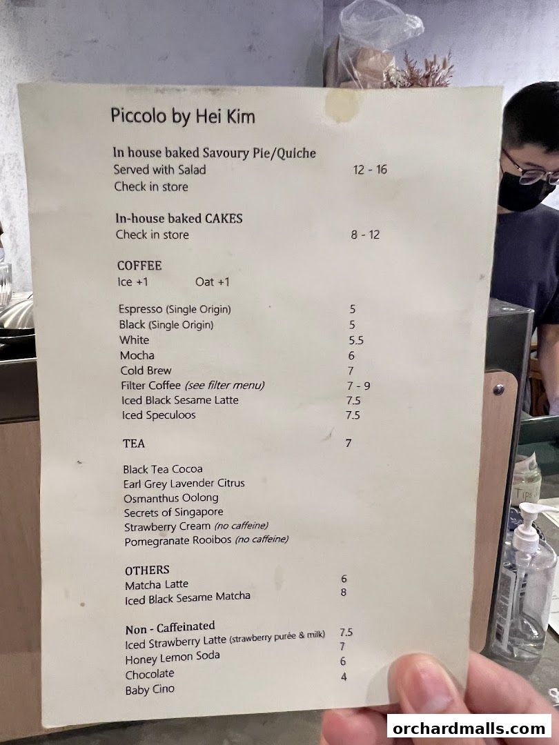 Menu page for Piccolo By Hei Kim