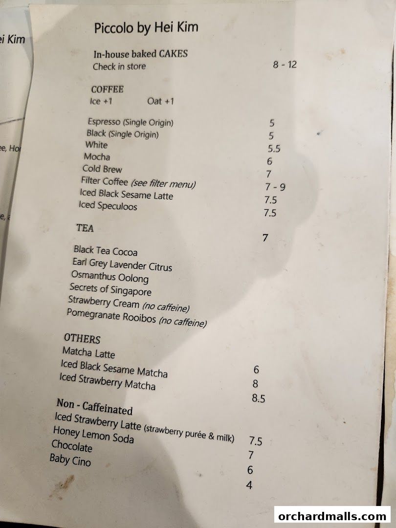 Menu page for Piccolo By Hei Kim