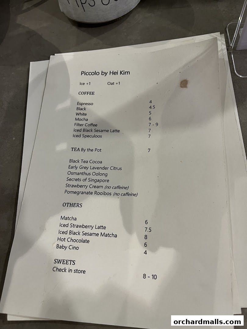 Menu page for Piccolo By Hei Kim