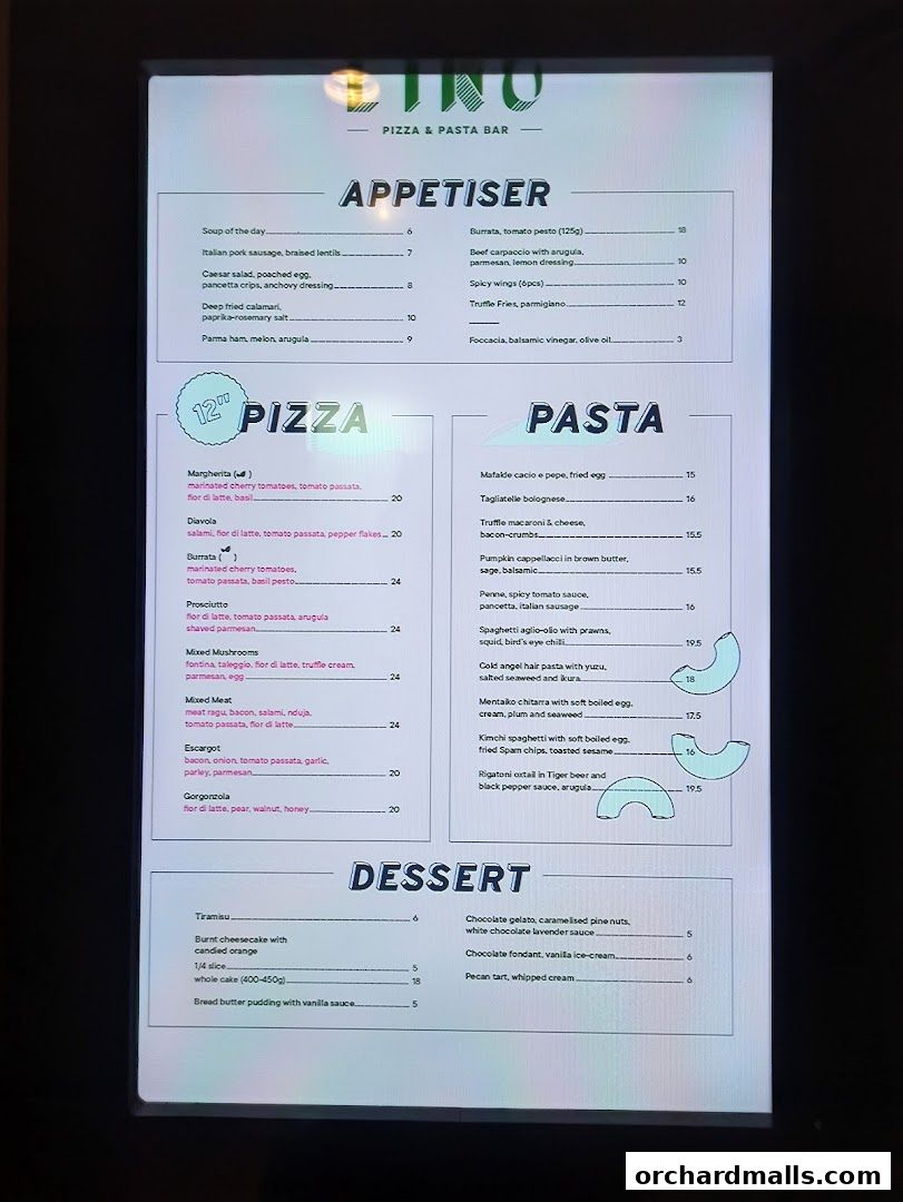 Menu page for Picolino Orchard