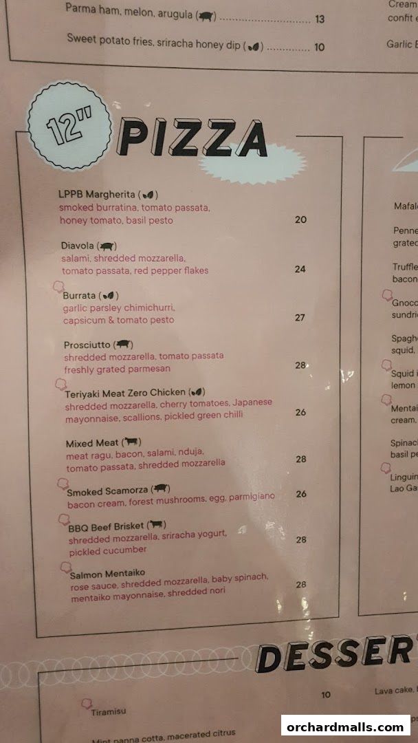 Menu page for Picolino Orchard