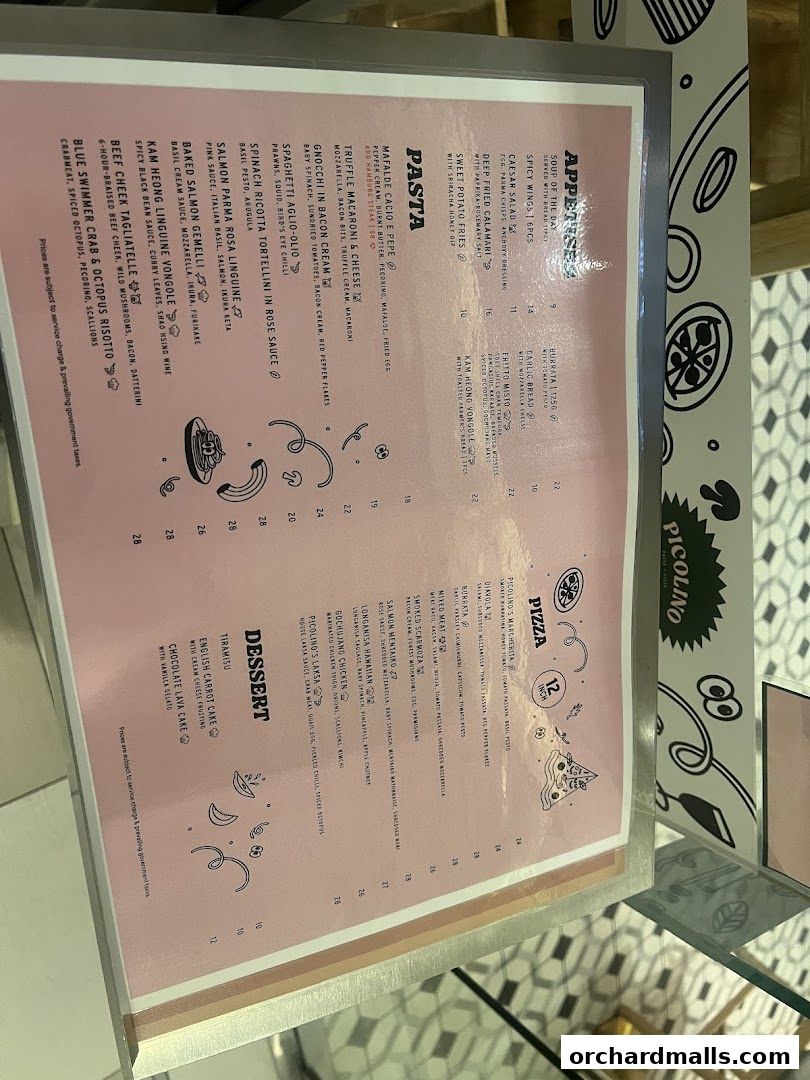 Menu page for Picolino Orchard